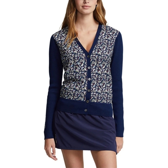 Ralph Lauren Floral Woven-Front Wool-Blend Cardigan - Picture 5 of 7